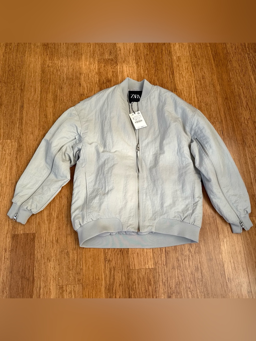 NWT Zara Light Gray Bomber Jacket with zipper sleeves size small